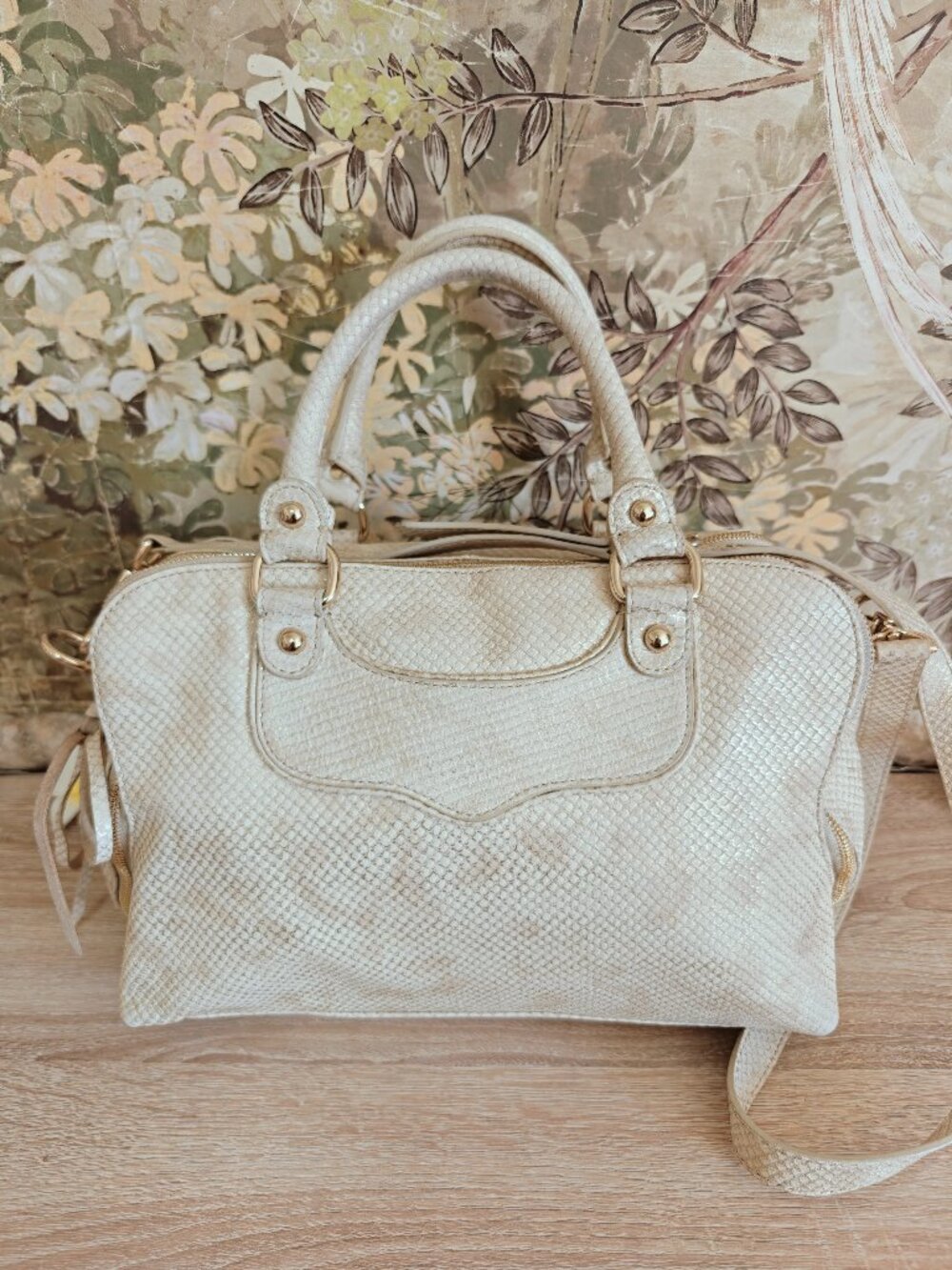 Rebecca Minkoff MAB Mini Ivory Snake Embossed Leather Satchel Crossbody